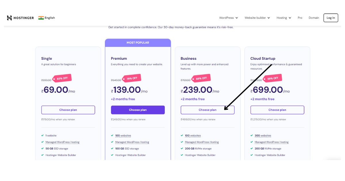 Choose the Business Web Hosting Plan